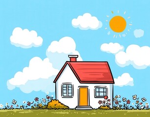 Naklejka premium Pixel Art House in Sunny Meadow