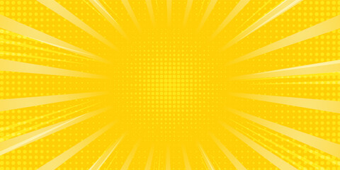 Yellow abstract background with light of sunburst. yellow starburst with halftone. sun ray retro background with flash