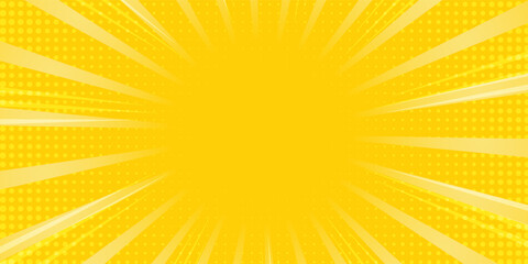 Obraz premium Yellow abstract background with light of sunburst. yellow starburst with halftone. sun ray retro background with flash