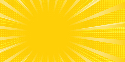 Yellow abstract background with light of sunburst. yellow starburst with halftone. sun ray retro background with flash