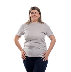 Fototapeta premium Weight loss. Plus size woman on white background