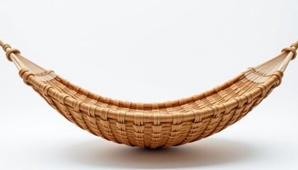 Fototapeta premium a high resolution, ultra sharp isolated hammock holder handcrafted from woven rattan, placed on a pure white background with no shadow or minimal soft shadows only