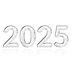 2025 number with crystal glass effect and glossy transparent design, futuristic style isolated for new year graphics, countdowns, and digital UI elements

