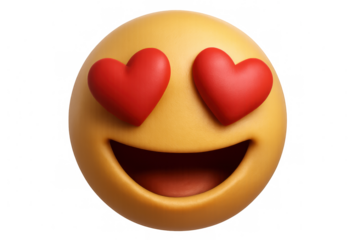 Smiling emoji radiating love, displaying heart-shaped eyes, 3d-rendered on transparent backdrop, symbolizing deep emotional connection