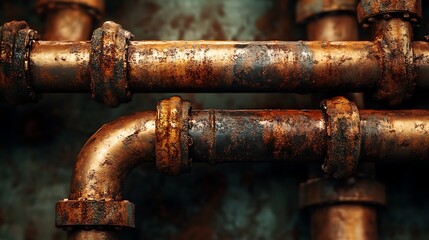 Rusty metal pipes plumbing industrial texture background vintage metallic pipeline corrosion grunge aged
