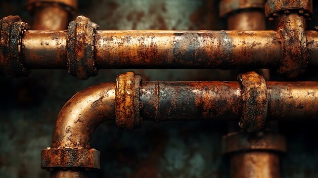 Rusty metal pipes plumbing industrial texture background vintage metallic pipeline corrosion grunge aged