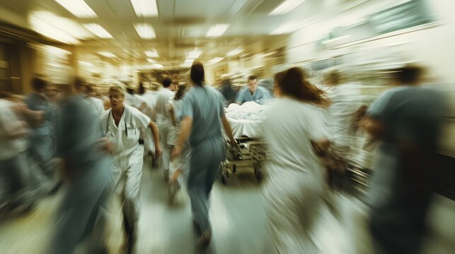 Emergency Room Chaos: Doctors and Nurses Rush to Save a Patient - Powered by Adobe