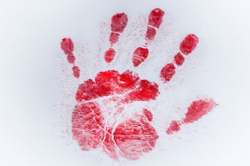 Red Glitter Handprint On White Snow