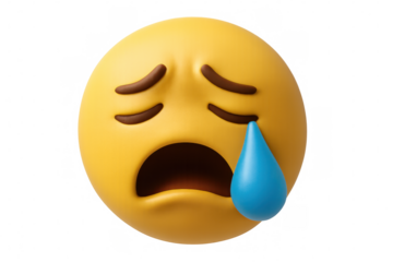 3d rendering of a crying yellow emoji conveying sadness, isolated on a transparent background, perfect for digital communication