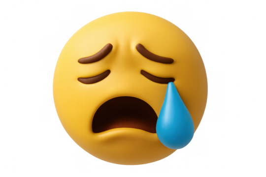 3d rendering of a crying yellow emoji conveying sadness, isolated on a transparent background, perfect for digital communication