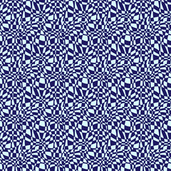 distorted chequered pattern, optical illusion in blue shades, seamless