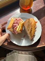 Crispy baguette sandwich filled with fresh vegetables, savory meat, and creamy dressing. A perfect balance of crunch and flavor in every hearty and satisfying bite.