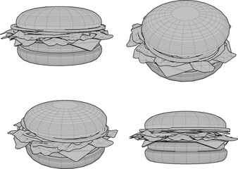 Vector illustration of fast food design of burger bun with meat slices and cheese