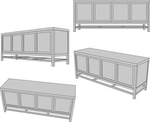 Vector sketch illustration of a cupboard design for a living room with a modern minimalist style 