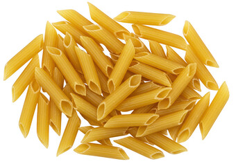 A pile of uncooked penne pasta isolated on a transparent background