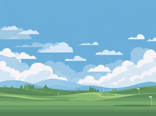 Fototapeta premium Serene Pixel Art Golf Course Landscape Under a Sunny Sky