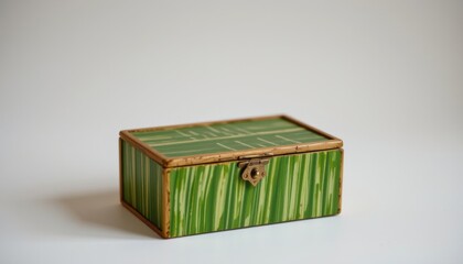 a high resolution, ultra sharp isolated jewelry box handcrafted from banana leaf fiber, placed on a pure white background with no shadow or minimal soft shadows only