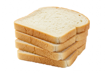 A stack of five white bread slices, ready for toasting or making a sandwich, isolated on a transparent background