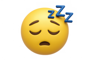 3d rendering of a sleeping yellow face emoji with closed eyes and zzz text, isolated on transparent background