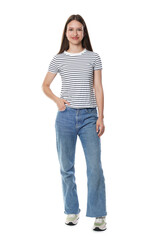 Fototapeta premium Happy teenage girl posing on white background