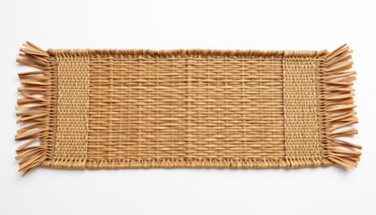 a high resolution, ultra sharp isolated table runner handcrafted from woven water hyacinth, placed on a pure white background with no shadow or minimal soft shadows only