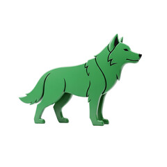 Fototapeta premium Stylized green wolf standing profile on white background isolated