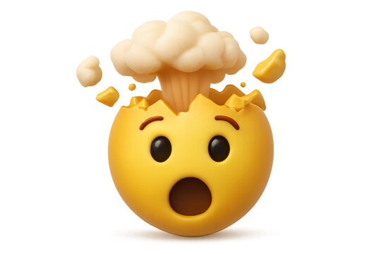 Shocked emoji bursting dynamically, transparent background highlighting digital emotion for social media communication