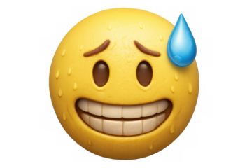 Grimacing emoji with exposed teeth, perspiring intensely, rendered in 3d against transparent backdrop