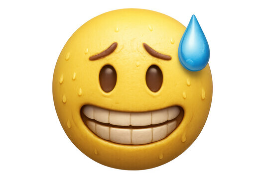 Grimacing emoji with exposed teeth, perspiring intensely, rendered in 3d against transparent backdrop