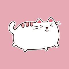  Cute white cartoon cat yawning with pink background