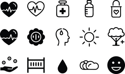 Set of Icons Representing Mental Health and Wellness