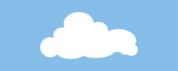 Set of white cloud icons on a blue background. Cloud shapes vary in size and form. Simple cloud design for weather or sky themes. Cloud icons in a grid layout. Weather illustration, vector set.