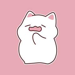 Cute white cartoon cat yawning with pink background