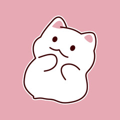 Cute white cartoon cat yawning with pink background