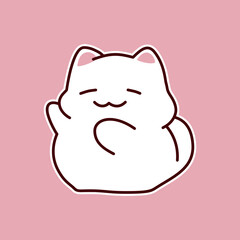 Cute white cartoon cat yawning with pink background
