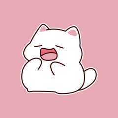  Cute white cartoon cat yawning with pink background