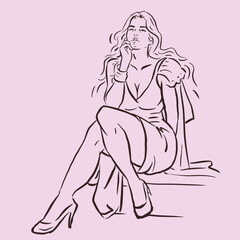 girl in a dress posing vector for illustration card decoration