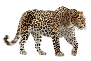 Obraz premium Majestic high‑resolution leopard PNG cutout with ultra‑detailed fur and natural shadows on transparent background, perfect for seamless wildlife branding, luxury fashion lookbooks, e‑commerce mockups