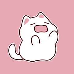  Cute white cartoon cat yawning with pink background