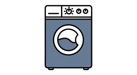 Sleek Modern Washing Machine Icon: Blue, White, and Black Line Art Illustration