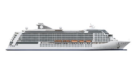 Large Cruise Ship Liner Isolated on a White Background.