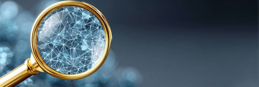 Data Connections Explored Through a Magnifying Glass Insightful Stock Image for Analysis