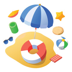 Beach summer umbrella icon set 