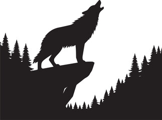 Howling Wolf Silhouette Vector Black and White