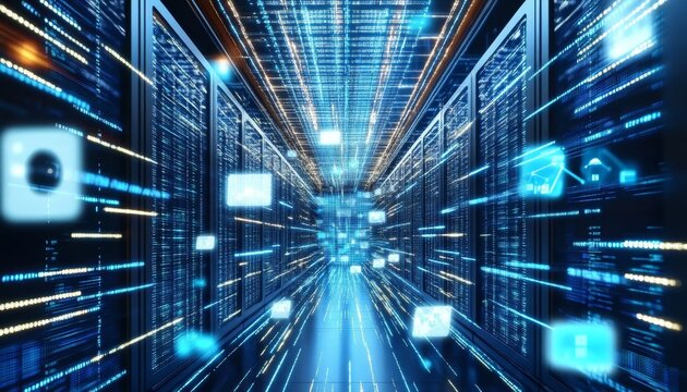 Futuristic Digital Interface with Abstract Technology Background and Data Transmission Network