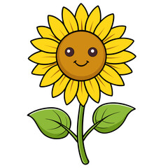 Sunflower icon isolated on white background, cute cartoon character vector illustration.