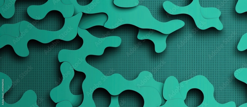 Fototapete abstract layered shapes in teal with a dotted background creating a modern design