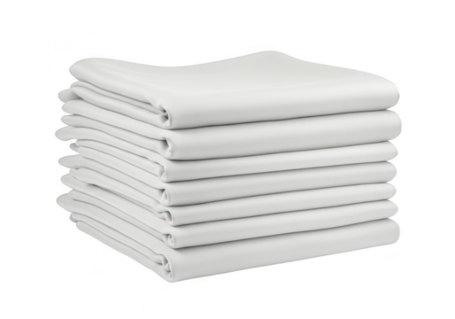 A stack of neatly folded white cloth napkins isolated on a transparent background