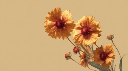 Orange flowers bouquet beige background