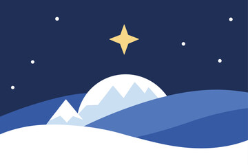 simple snow covered hills with one star shining a